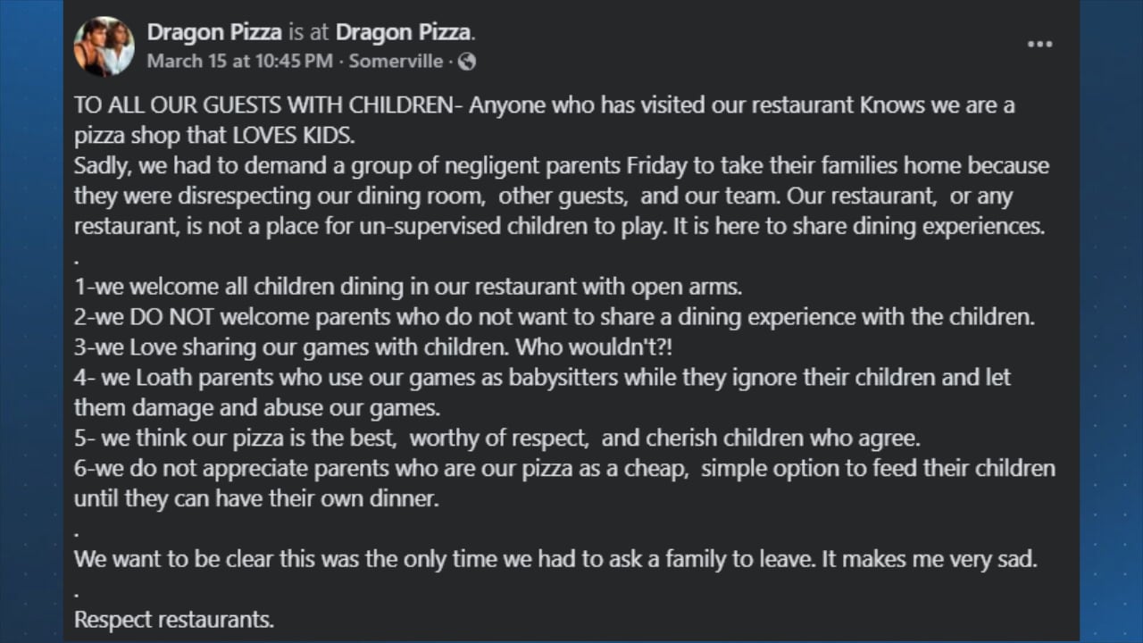 Mass. pizza shop shares list of rules for diners after booting ‘disrespectful’ families from eatery